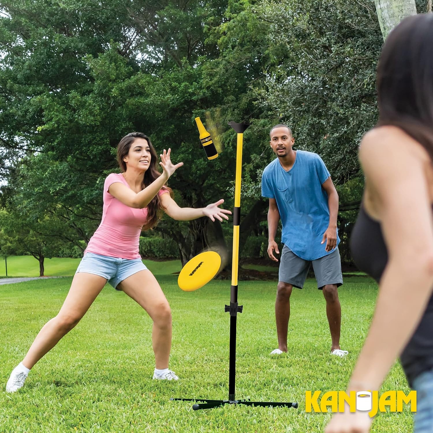 image:imageKan Jam Disc Toss Game BlackYellow Plastic SnapTogether Setup for Outdoor Games Steel Poles amp Wide Bases for Yard Fun Portable Carry Bag for Beach Activity amp Family Outdoor Fun