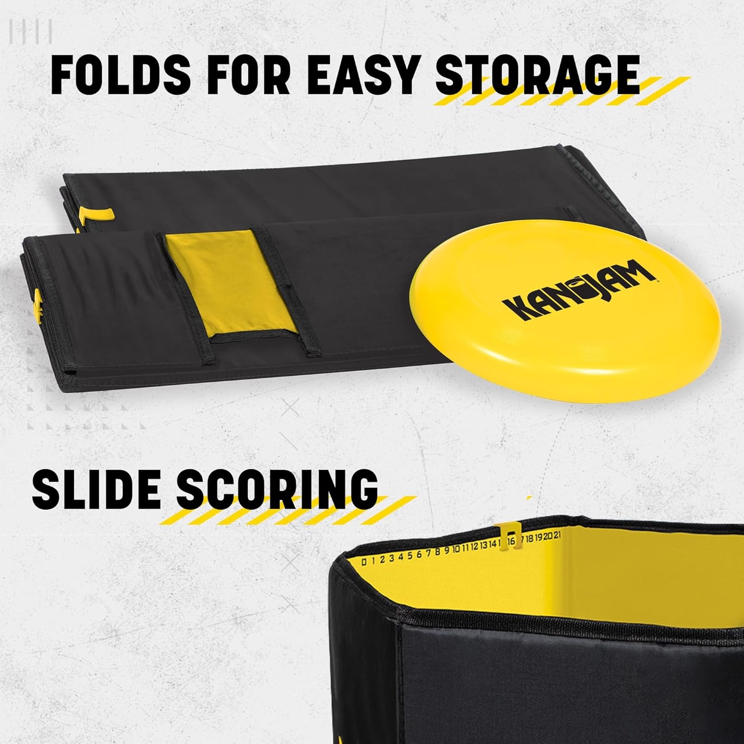 image:imageKan Jam Foldable Travel Disc Toss Game Black amp Yellow Standard Nylon Portable AllWeather Beach Games Builtin Scoring for Tailgate Essentials Easy Setup for Yard FunClassic
