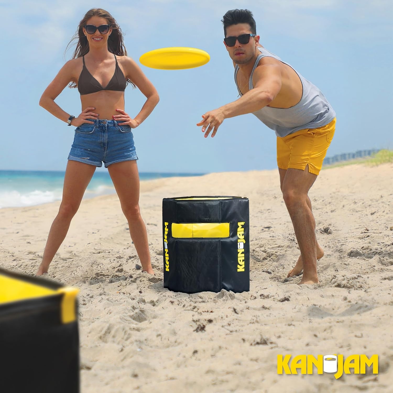 image:imageKan Jam Foldable Travel Disc Toss Game Black amp Yellow Standard Nylon Portable AllWeather Beach Games Builtin Scoring for Tailgate Essentials Easy Setup for Yard FunClassic